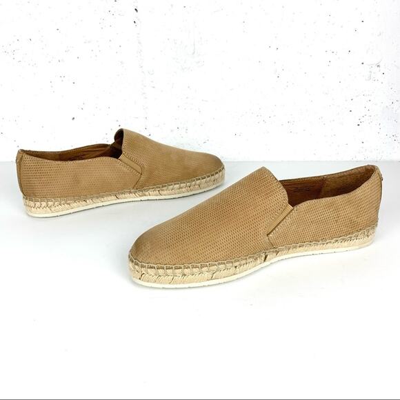 Frye Isabel Diamond Emboss Espadrilles Nubuck Leather Tan Jute Soles Size 9 - Picture 1 of 11